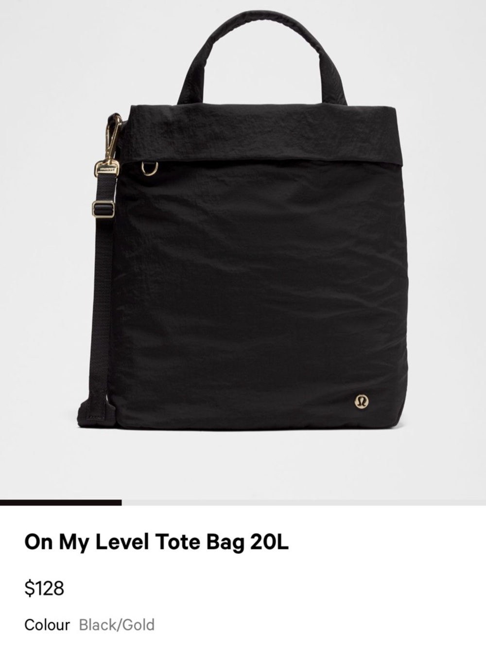 lululemon athletica Black Tote with Gold Accents - Used once